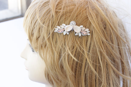 IVORY HAIR COMB, Hair Comb, Bridal Hair Vine, Wedding Opal Hair Comb, White Hair Jewelry, Rhinestone Hair Comb, Morganite Crystals Hair Comb