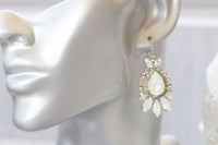OPAL BRIDAL EARRINGS, White Opal Bridal Earrings, Drop Earrings, Long Leverback Earrings, Jewelry For Bride, Crystal Wedding Jewelry Gift