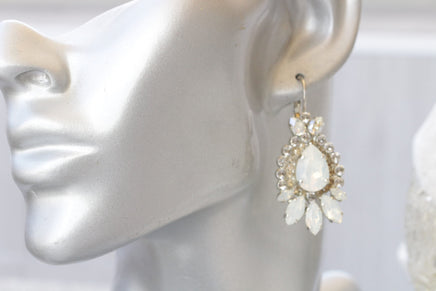 OPAL BRIDAL EARRINGS, White Opal Bridal Earrings, Drop Earrings, Long Leverback Earrings, Jewelry For Bride, Crystal Wedding Jewelry Gift