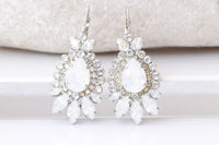 OPAL BRIDAL EARRINGS, White Opal Bridal Earrings, Drop Earrings, Long Leverback Earrings, Jewelry For Bride, Crystal Wedding Jewelry Gift