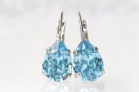 AQUAMARINE JEWELRY SET, Teardrop Simple Dainty Light Blue Aquamarine Crystals Earrings and Necklace set,  Bridal Jewelry Gift For Wedding