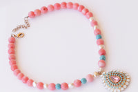 PINK CORAL NECKLACE, Beaded necklace, Anniversary Necklace, Coral Turquoise Opal Necklace, Boho Bridal Necklace, Coral And Pearl Necklace