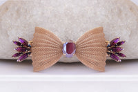 BOW French Barrette, Rose Gold HAIR BARRETTE, Bridal Clip,Filigree Hair Barrette, Amethyst Purple Hair Clip, Hair Ornament Wedding Hair Clip