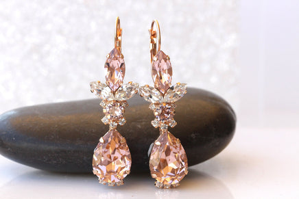 Light Pink BRIDAL EARRINGS, Blush Pink Wedding Earrings, Morganite Crystal Dangle Earrings, Rose Gold Earrings, Bridesmaid Drop Earring Gift