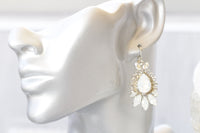OPAL BRIDAL EARRINGS, White Opal Bridal Earrings, Drop Earrings, Long Leverback Earrings, Jewelry For Bride, Crystal Wedding Jewelry Gift