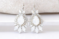OPAL BRIDAL EARRINGS, White Opal Bridal Earrings, Drop Earrings, Long Leverback Earrings, Jewelry For Bride, Crystal Wedding Jewelry Gift