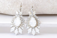 OPAL BRIDAL EARRINGS, White Opal Bridal Earrings, Drop Earrings, Long Leverback Earrings, Jewelry For Bride, Crystal Wedding Jewelry Gift