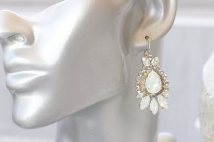 OPAL BRIDAL EARRINGS, White Opal Bridal Earrings, Drop Earrings, Long Leverback Earrings, Jewelry For Bride, Crystal Wedding Jewelry Gift