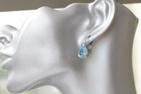 AQUAMARINE JEWELRY SET, Teardrop Simple Dainty Light Blue Aquamarine Crystals Earrings and Necklace set,  Bridal Jewelry Gift For Wedding