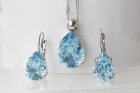 AQUAMARINE JEWELRY SET, Teardrop Simple Dainty Light Blue Aquamarine Crystals Earrings and Necklace set,  Bridal Jewelry Gift For Wedding