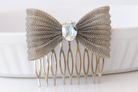AQUAMARINE Bow HAIR Comb, Bridal Dainty Hair Comb, Light Blue headpiece, Small Hair Accessories, Wedding Hair Veil Jewelry,  For Brides Gift