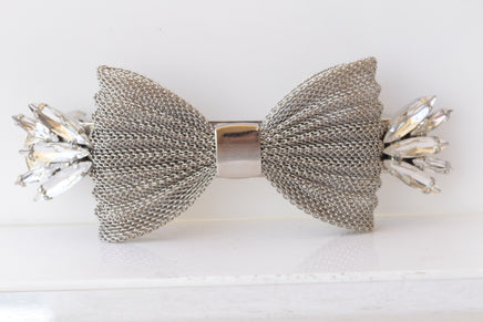 BOW French Barrette, Silver Crystals HAIR BARRETTE, Bridal Clip,Filigree Hair Barrette, Long Hair Clip, Hair Ethnic Rustic Wedding Hair Clip