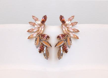 BLUSH PINK EARRINGS, Vintage Rose Gold earrings, Morganite Crystal Wedding jewelry, Antique Pink Earrings, Cluster Studs, Bridal Earrings