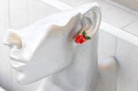 Red BRIDESMAID Earrings, Red Ruby Crystal Earrings, Apple Stud Earring, Minimalist Earrings, Red Emerald Green Earrings, Bridal Shower Gift