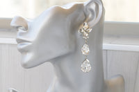 CRYSTAL LONG EARRINGS, Bridal Silver Earrings,Statement Teardrop Crystal Earrings,Evening Wedding Earrings, Earrings Gift,Chandelier Earring