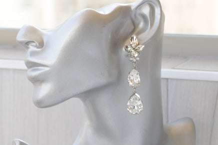 CRYSTAL LONG EARRINGS, Bridal Silver Earrings,Statement Teardrop Crystal Earrings,Evening Wedding Earrings, Earrings Gift,Chandelier Earring