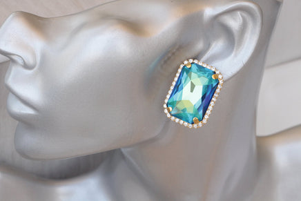 ROYAL BLUE EARRINGS, Huge Stud Earrings, Sapphire Crystal Earrings, Large Cocktail Earrings, Big Statement Blue Earrings, Capri blue Earring