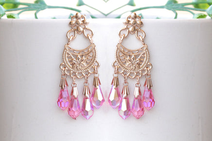 PINK FUCHSIA Fringes Earrings, Hoop Dangle Earrings, Gipsy Earrings, TASSEL Earrings, Rose Gold Earrings, Bridal Hoop Earrings ,Gift For Her