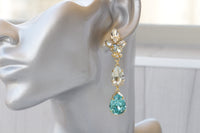 BLUE LONG EARRINGS, Bridal Aquamarine Earrings, Statement Blue Topaz Crystal Earrings,Light Blue Earrings,Wedding Earrings, Dangle Earrings