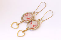 CAMEO EARRINGS, Red And Gold Earrings, Red White Cameo Earring, Heart Shaped Dangle Earrings,Gift For Her, Vintage Jewelry, Red Drop Earring