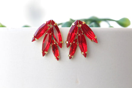 RED CLIMBING EARRINGS, Ear Climber Earring, Ear Crawler Earrings, Bright Red Ruby Crystal Jewelry, Bridal Earrings, Rocker Earrings,Ear Cuff