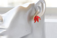 RED CLIMBING EARRINGS, Ear Climber Earring, Ear Crawler Earrings, Bright Red Ruby Crystal Jewelry, Bridal Earrings, Rocker Earrings,Ear Cuff