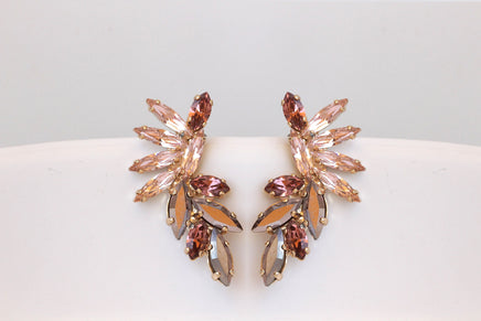 BLUSH PINK EARRINGS, Vintage Rose Gold earrings, Morganite Crystal Wedding jewelry, Antique Pink Earrings, Cluster Studs, Bridal Earrings
