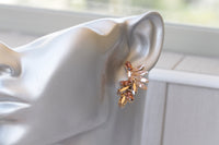 BLUSH PINK EARRINGS, Vintage Rose Gold earrings, Morganite Crystal Wedding jewelry, Antique Pink Earrings, Cluster Studs, Bridal Earrings