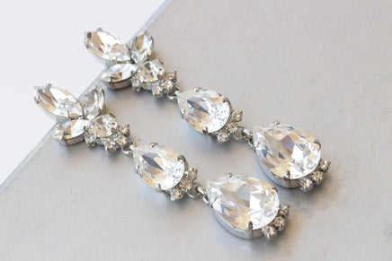 CRYSTAL LONG EARRINGS, Bridal Silver Earrings,Statement Teardrop Crystal Earrings,Evening Wedding Earrings, Earrings Gift,Chandelier Earring