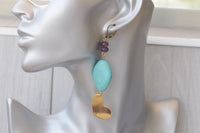 TURQUOISE AND AMETHYST Earrings, Beaded Earrings, Turquoise earrings Gold, Blue Purple earrings, Heart Shaped jewelry, gift for Girlfriend