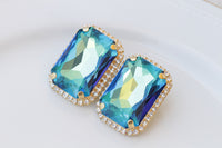 ROYAL BLUE EARRINGS, Huge Stud Earrings, Sapphire Crystal Earrings, Large Cocktail Earrings, Big Statement Blue Earrings, Capri blue Earring