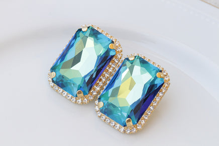 ROYAL BLUE EARRINGS, Huge Stud Earrings, Sapphire Crystal Earrings, Large Cocktail Earrings, Big Statement Blue Earrings, Capri blue Earring