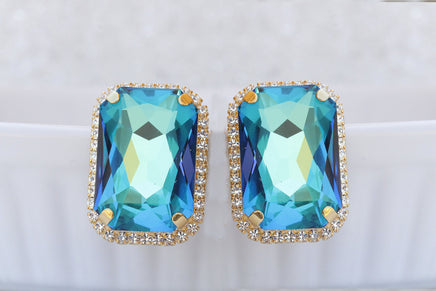 ROYAL BLUE EARRINGS, Huge Stud Earrings, Sapphire Crystal Earrings, Large Cocktail Earrings, Big Statement Blue Earrings, Capri blue Earring