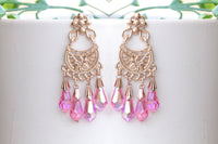 PINK FUCHSIA Fringes Earrings, Hoop Dangle Earrings, Gipsy Earrings, TASSEL Earrings, Rose Gold Earrings, Bridal Hoop Earrings ,Gift For Her