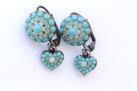 TURQUOISE AND Mint Earrings, Heart Shaped Earrings, Turquoise Vintage earrings, Blue Turquoise Crystal earrings,  gift for Christmas , Wife