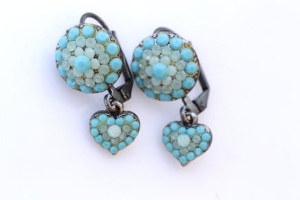 TURQUOISE AND Mint Earrings, Heart Shaped Earrings, Turquoise Vintage earrings, Blue Turquoise Crystal earrings,  gift for Christmas , Wife