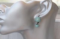 TURQUOISE AND Mint Earrings, Heart Shaped Earrings, Turquoise Vintage earrings, Blue Turquoise Crystal earrings,  gift for Christmas , Wife