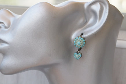 TURQUOISE AND Mint Earrings, Heart Shaped Earrings, Turquoise Vintage earrings, Blue Turquoise Crystal earrings,  gift for Christmas , Wife