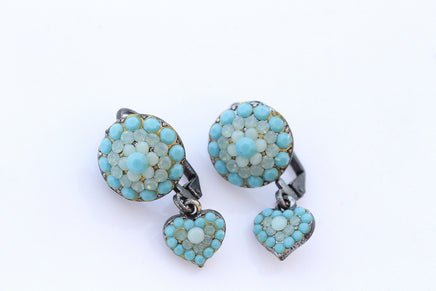 TURQUOISE AND Mint Earrings, Heart Shaped Earrings, Turquoise Vintage earrings, Blue Turquoise Crystal earrings,  gift for Christmas , Wife