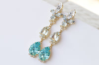 BLUE LONG EARRINGS, Bridal Aquamarine Earrings, Statement Blue Topaz Crystal Earrings,Light Blue Earrings,Wedding Earrings, Dangle Earrings