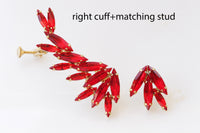 RED CLIMBING EARRINGS, Ear Climber Earring, Ear Crawler Earrings, Bright Red Ruby Crystal Jewelry, Bridal Earrings, Rocker Earrings,Ear Cuff