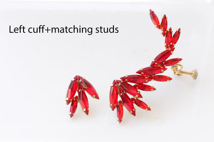 RED CLIMBING EARRINGS, Ear Climber Earring, Ear Crawler Earrings, Bright Red Ruby Crystal Jewelry, Bridal Earrings, Rocker Earrings,Ear Cuff