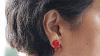 RED CLIMBING EARRINGS, Ear Climber Earring, Ear Crawler Earrings, Bright Red Ruby Crystal Jewelry, Bridal Earrings, Rocker Earrings,Ear Cuff