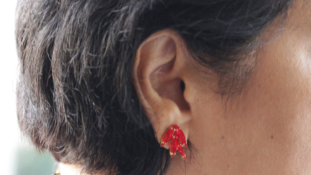 RED CLIMBING EARRINGS, Ear Climber Earring, Ear Crawler Earrings, Bright Red Ruby Crystal Jewelry, Bridal Earrings, Rocker Earrings,Ear Cuff