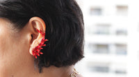 RED CLIMBING EARRINGS, Ear Climber Earring, Ear Crawler Earrings, Bright Red Ruby Crystal Jewelry, Bridal Earrings, Rocker Earrings,Ear Cuff