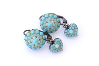 TURQUOISE AND Mint Earrings, Heart Shaped Earrings, Turquoise Vintage earrings, Blue Turquoise Crystal earrings,  gift for Christmas , Wife
