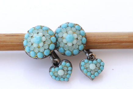TURQUOISE AND Mint Earrings, Heart Shaped Earrings, Turquoise Vintage earrings, Blue Turquoise Crystal earrings,  gift for Christmas , Wife