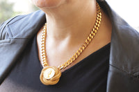COIN NECKLACE, Chunky Gold Plated Necklace, Gourmet Chunky Necklace, Gold Coin Necklace, Coin Big Pendant, Gold Statement Gold Link Choker