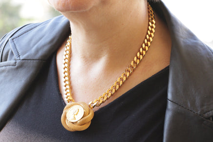 COIN NECKLACE, Chunky Gold Plated Necklace, Gourmet Chunky Necklace, Gold Coin Necklace, Coin Big Pendant, Gold Statement Gold Link Choker