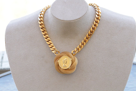 COIN NECKLACE, Chunky Gold Plated Necklace, Gourmet Chunky Necklace, Gold Coin Necklace, Coin Big Pendant, Gold Statement Gold Link Choker